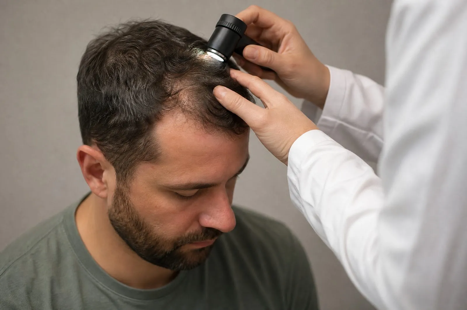 Scalp examination at the first hair restoration visit