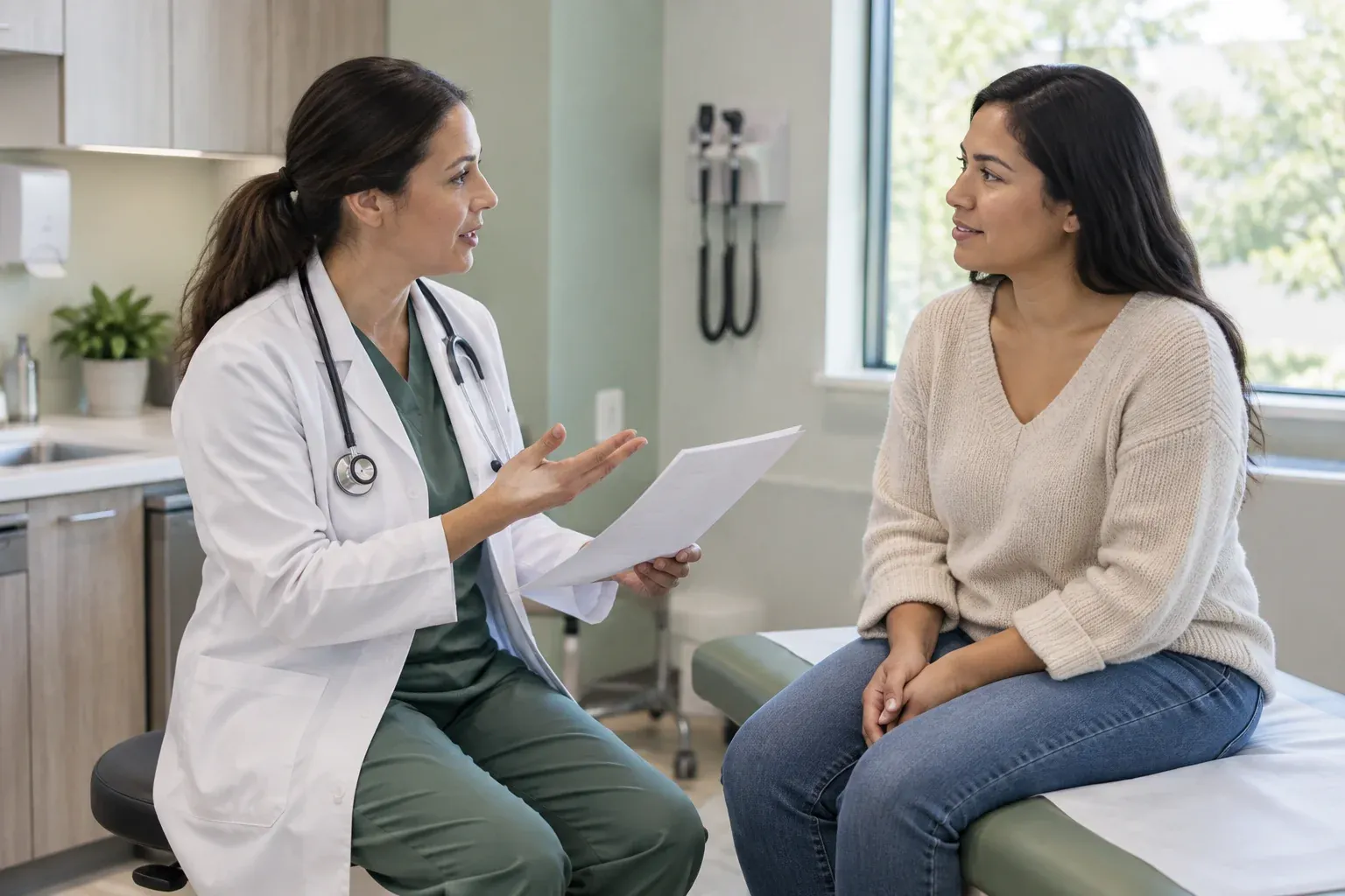 Patient reviewing lab results with a provider during a peptide therapy consultation